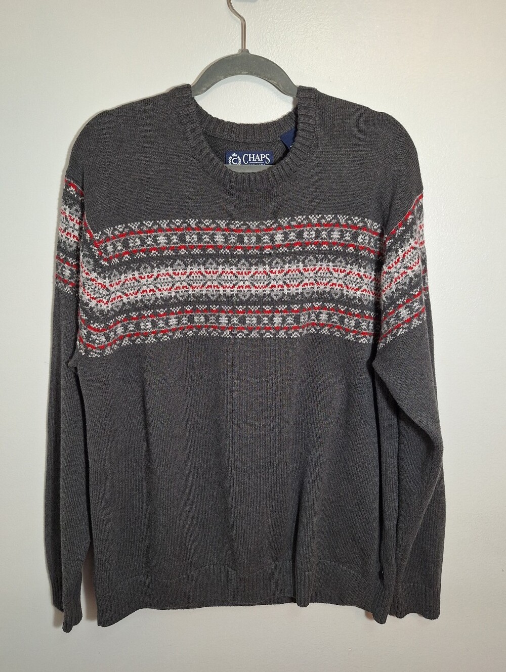 Ralph Lauren Chaps Charcoal Gray Nordic/Fair Isle Crewneck Sweater Mens XL
